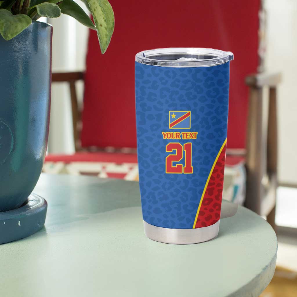 Africa DR Congo Football Custom Tumbler Cup Blue Leopard Skin Pattern LT9