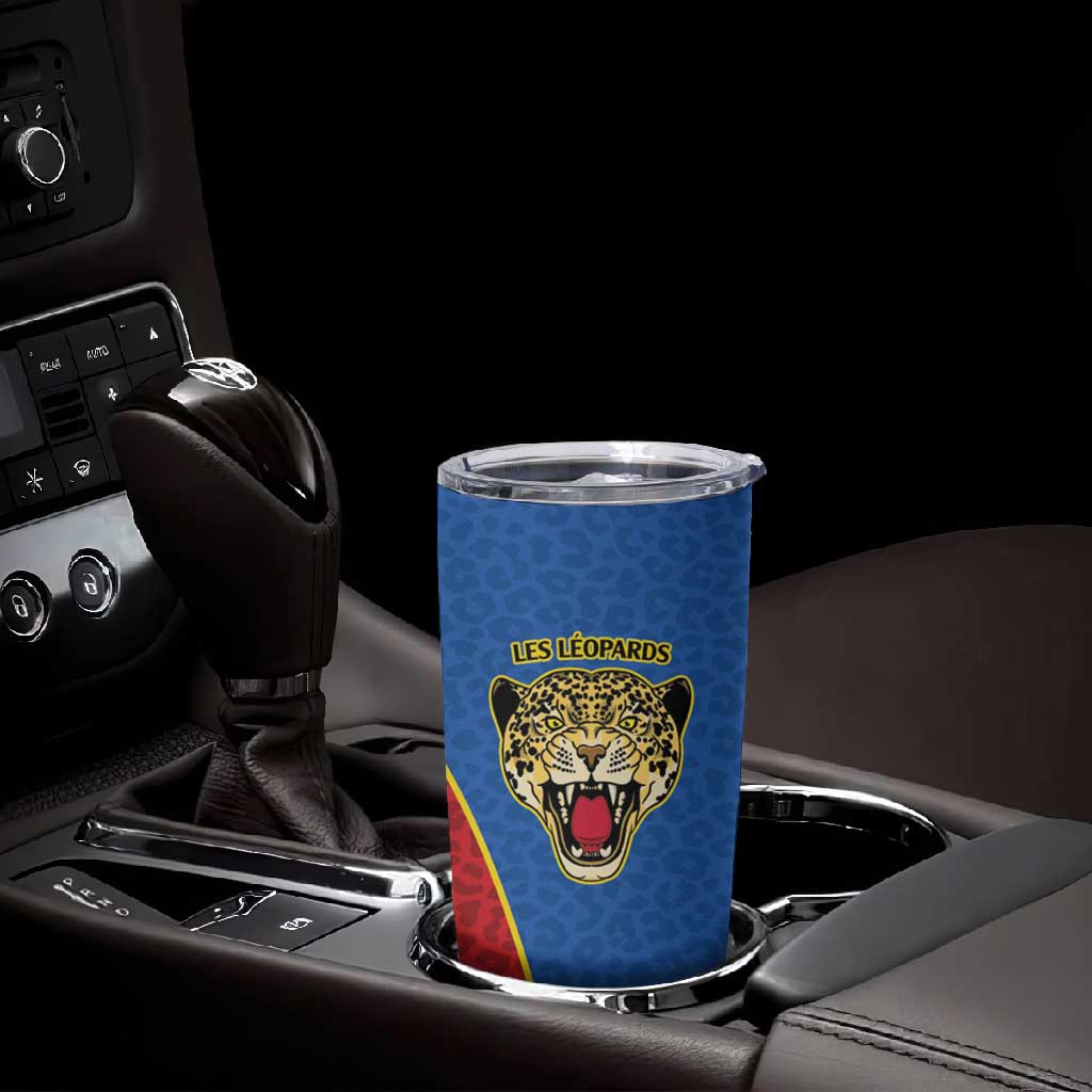 Africa DR Congo Football Custom Tumbler Cup Blue Leopard Skin Pattern LT9