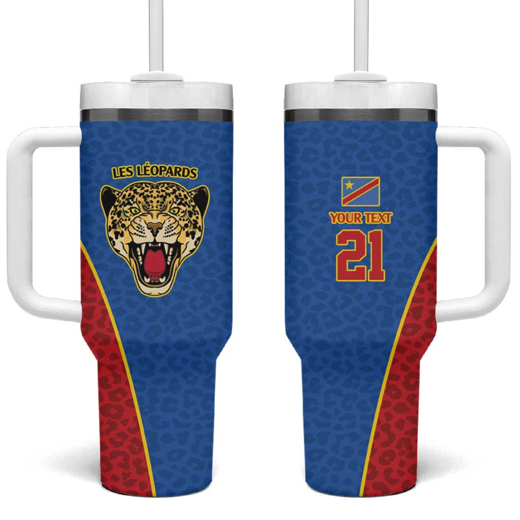 Africa DR Congo Football Custom Tumbler With Handle Blue Leopard Skin Pattern LT9