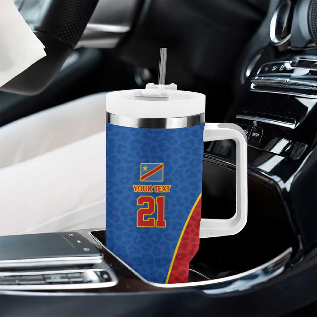 Africa DR Congo Football Custom Tumbler With Handle Blue Leopard Skin Pattern LT9