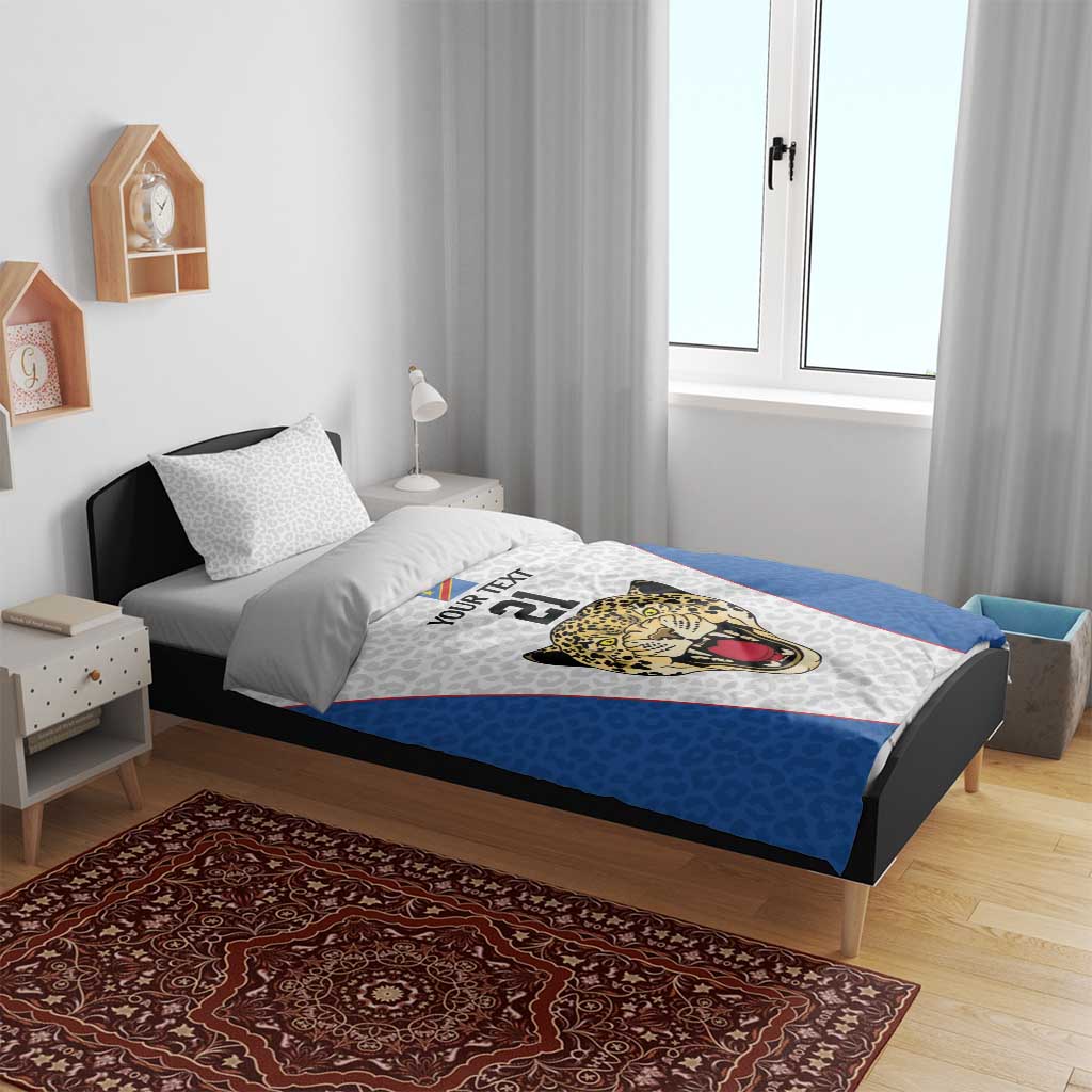 Africa DR Congo Football Custom Bedding Set White Leopard Skin Pattern LT9