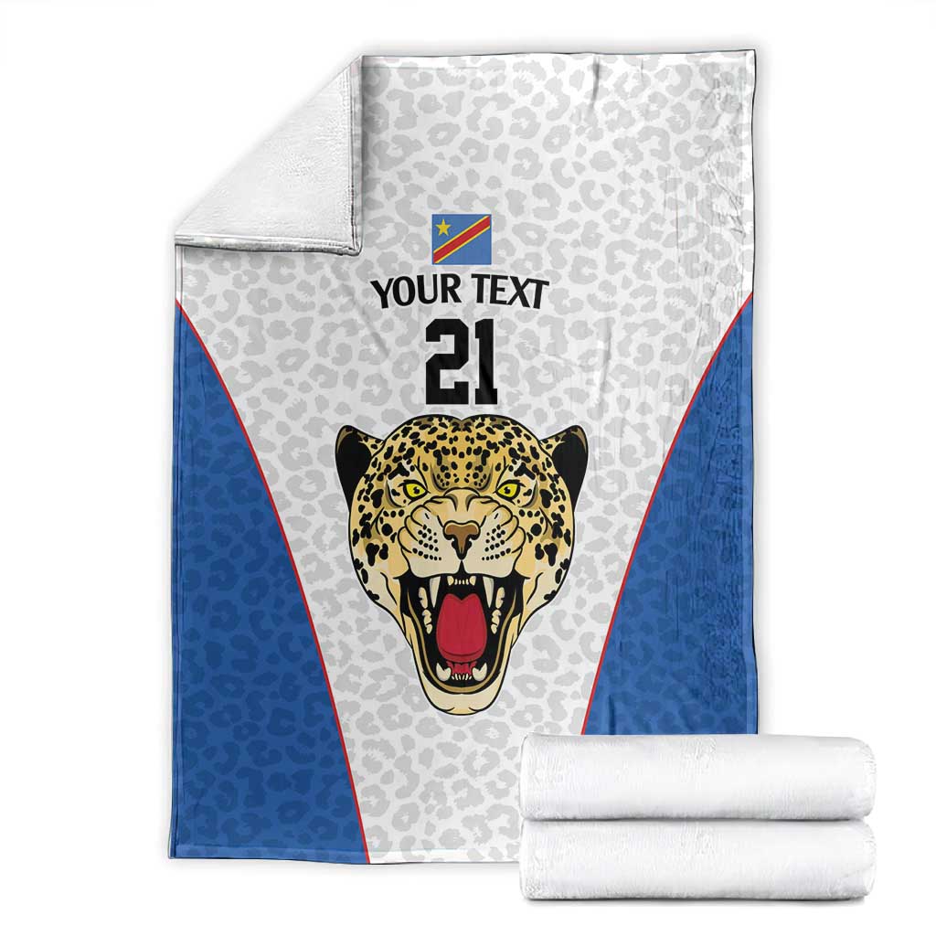 Africa DR Congo Football Custom Blanket White Leopard Skin Pattern LT9
