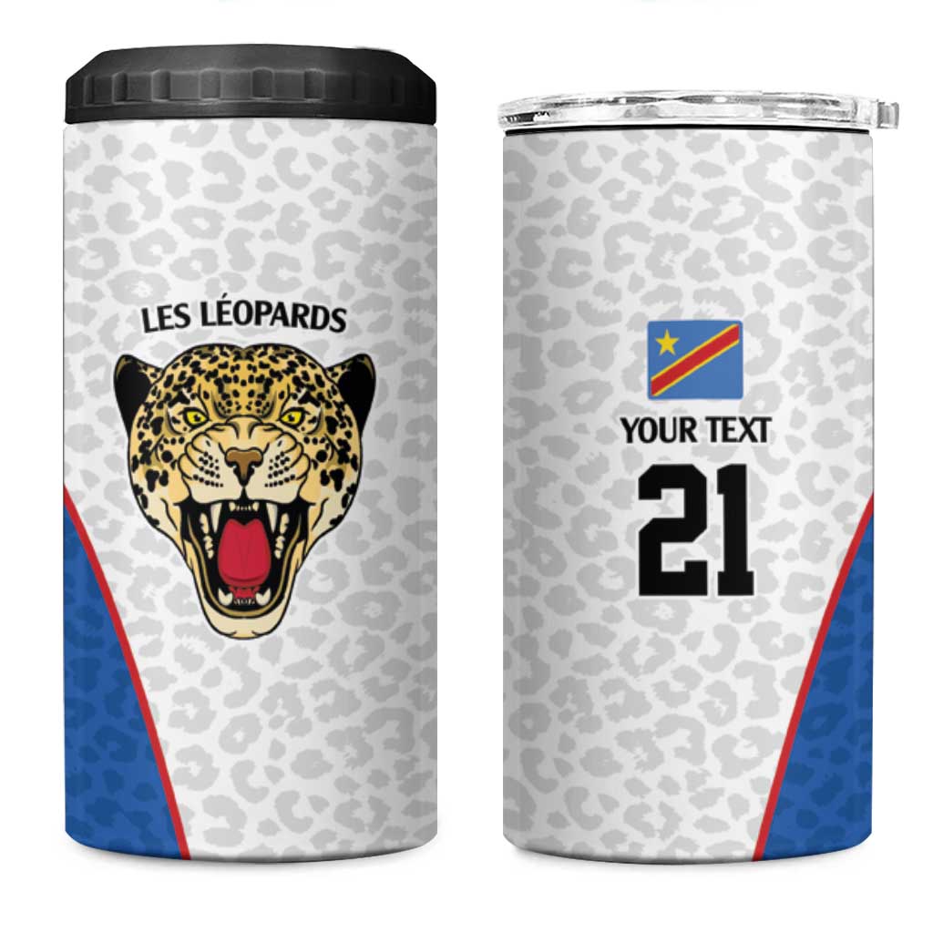 Africa DR Congo Football Custom 4 in 1 Can Cooler Tumbler White Leopard Skin Pattern LT9