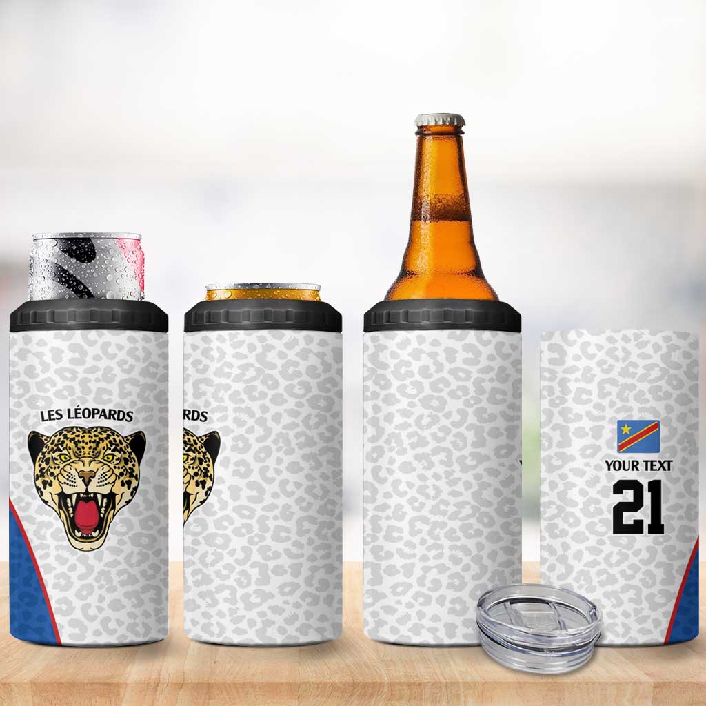 Africa DR Congo Football Custom 4 in 1 Can Cooler Tumbler White Leopard Skin Pattern LT9