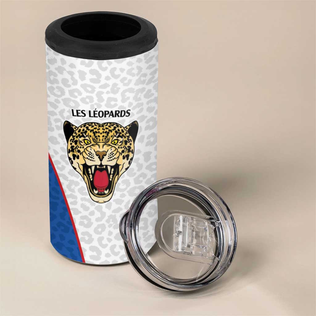 Africa DR Congo Football Custom 4 in 1 Can Cooler Tumbler White Leopard Skin Pattern LT9