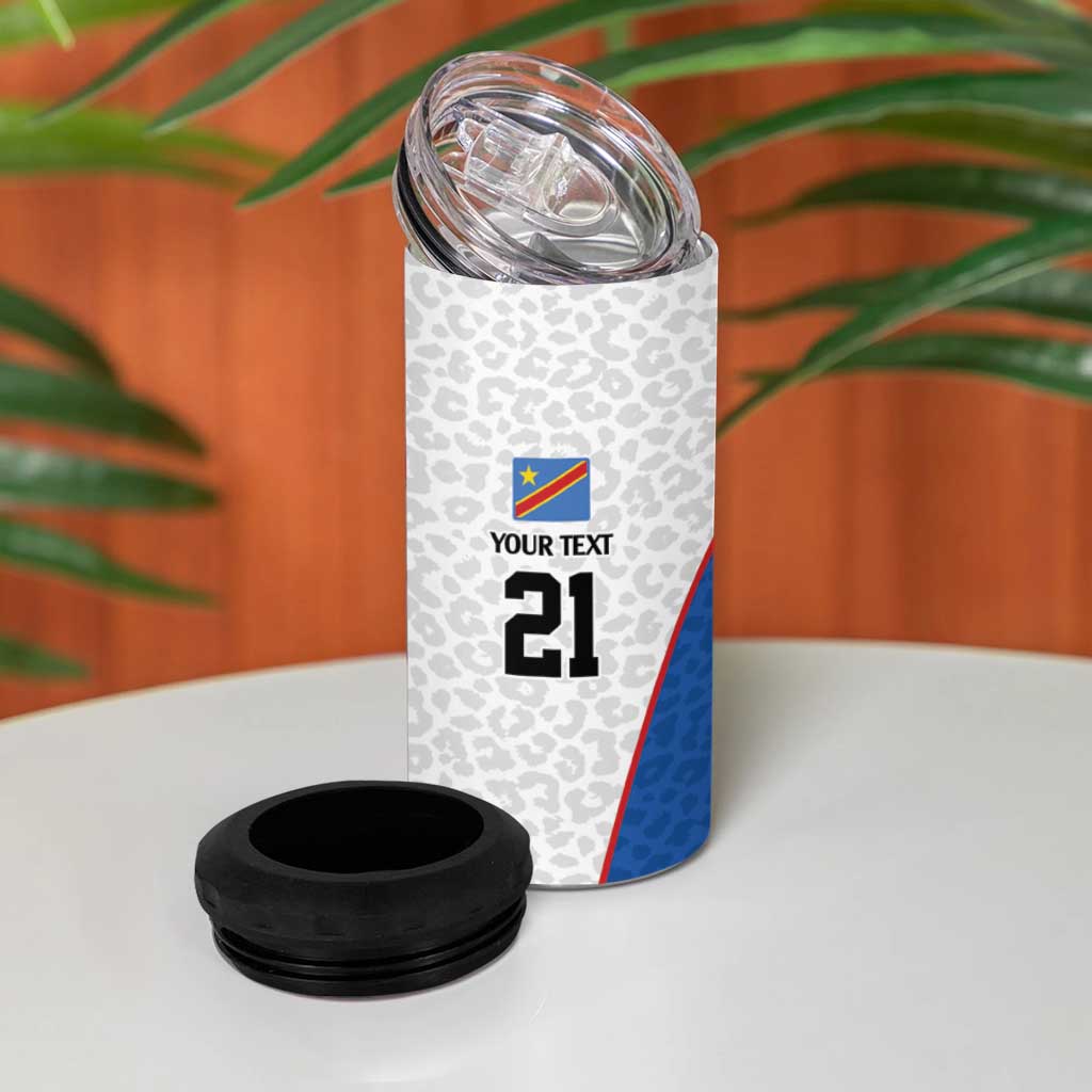 Africa DR Congo Football Custom 4 in 1 Can Cooler Tumbler White Leopard Skin Pattern LT9