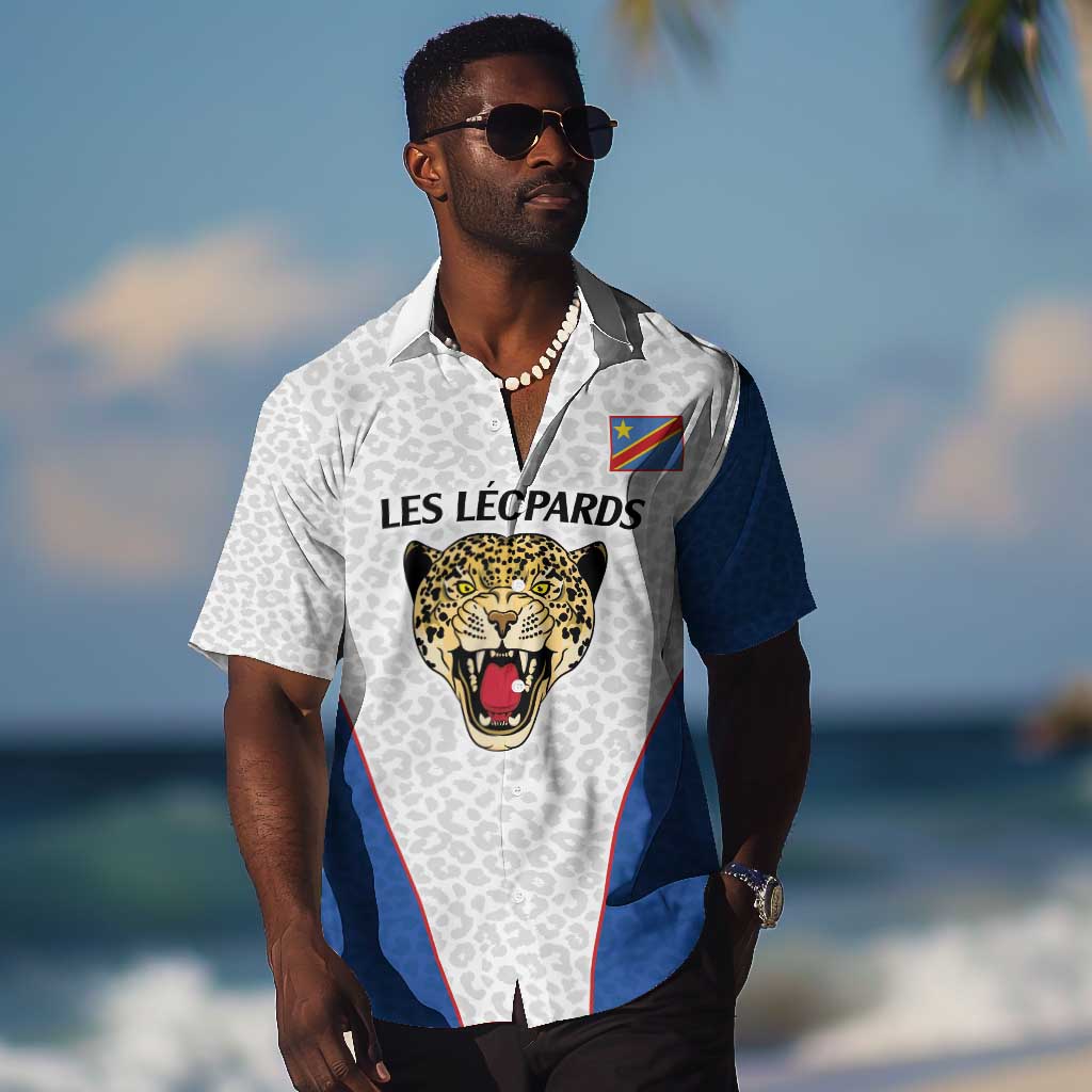 Africa DR Congo Football Custom Hawaiian Shirt White Leopard Skin Pattern LT9