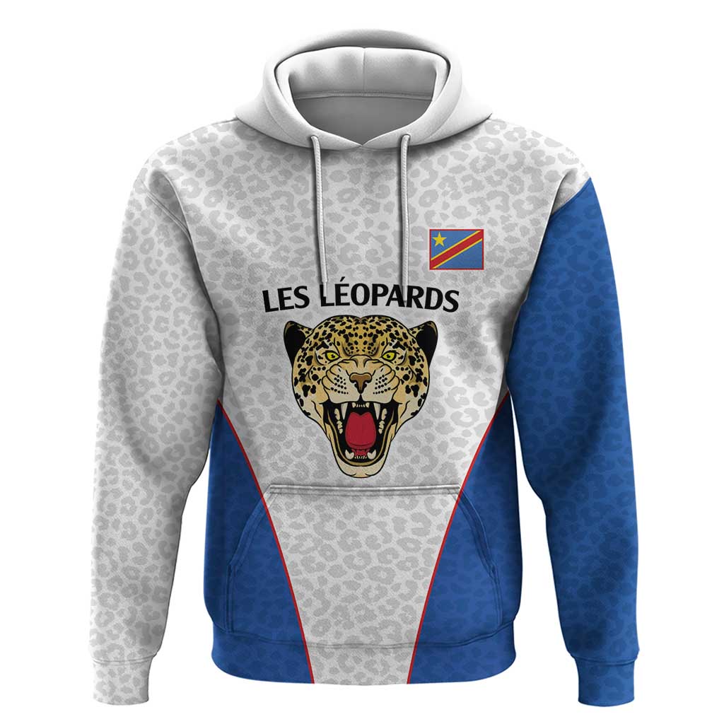 DR Congo Football Custom Hoodie White Leopard Skin Pattern LT9