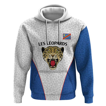 DR Congo Football Custom Hoodie White Leopard Skin Pattern LT9