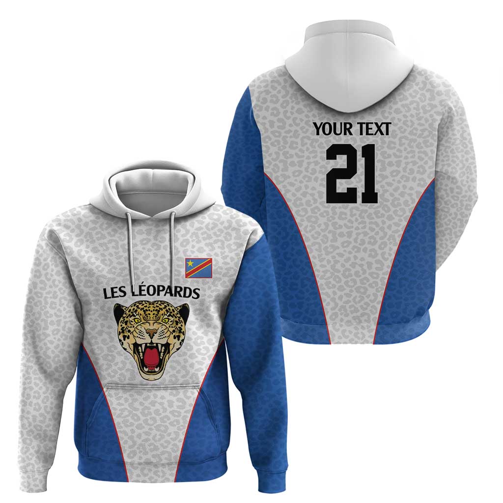 DR Congo Football Custom Hoodie White Leopard Skin Pattern LT9