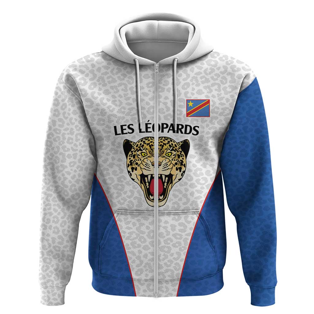 DR Congo Football Custom Hoodie White Leopard Skin Pattern LT9