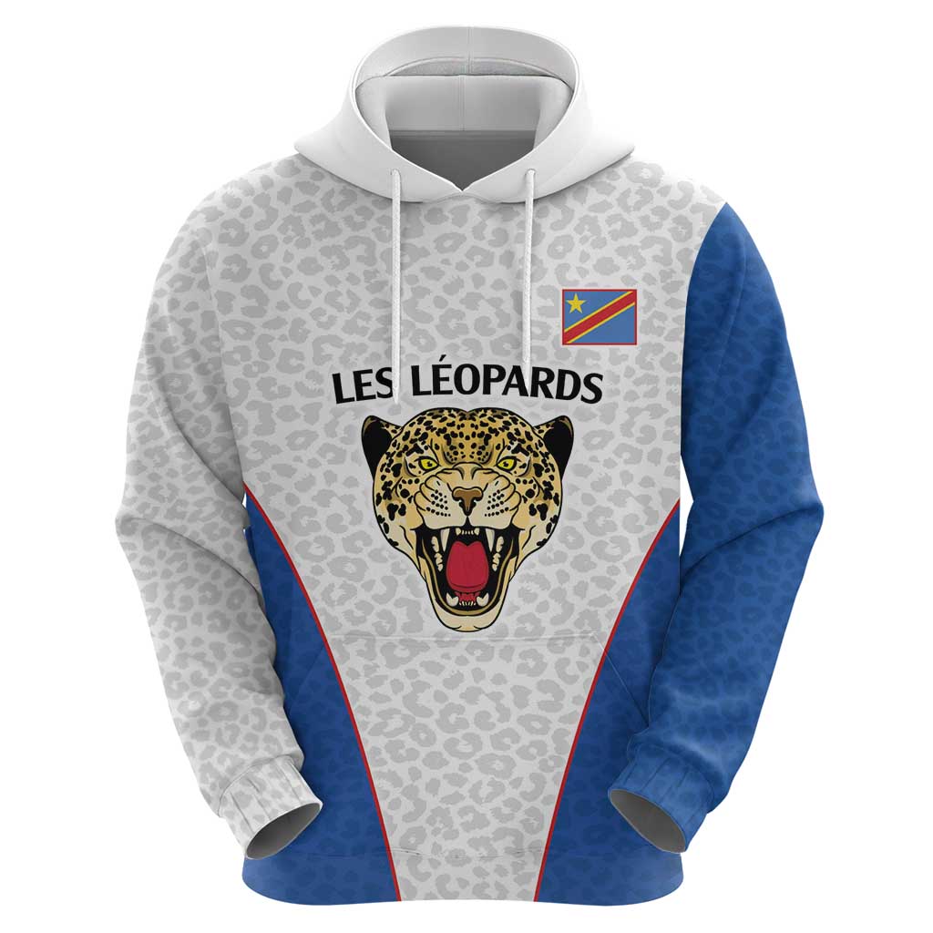 DR Congo Football Custom Hoodie White Leopard Skin Pattern LT9