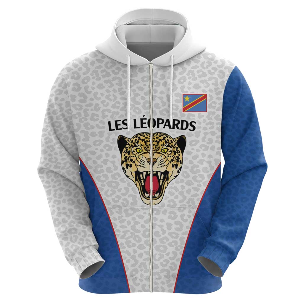 DR Congo Football Custom Hoodie White Leopard Skin Pattern LT9