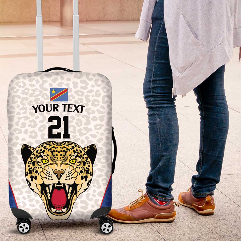 DR Congo Football Custom Luggage Cover White Leopard Skin Pattern LT9