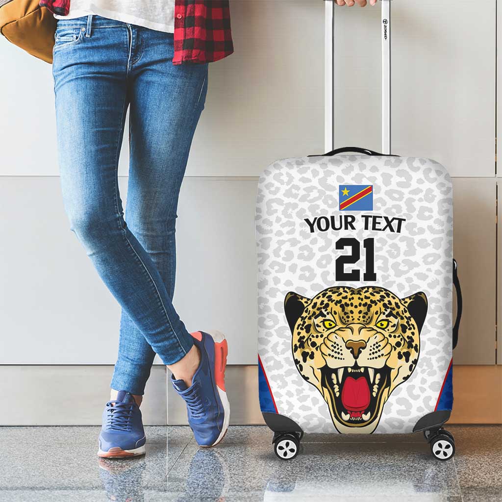 DR Congo Football Custom Luggage Cover White Leopard Skin Pattern LT9