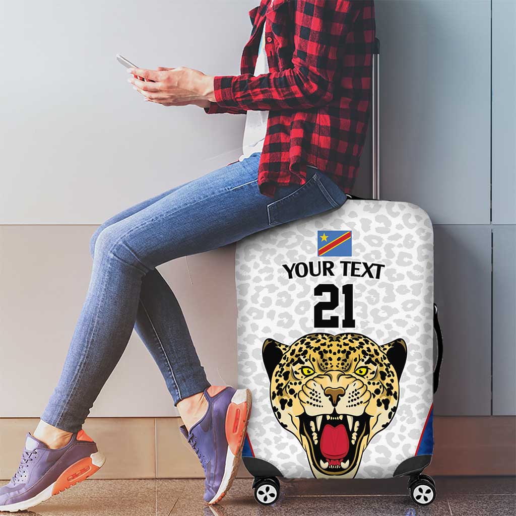 DR Congo Football Custom Luggage Cover White Leopard Skin Pattern LT9