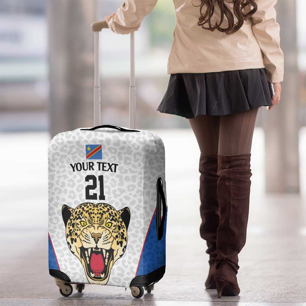 DR Congo Football Custom Luggage Cover White Leopard Skin Pattern LT9