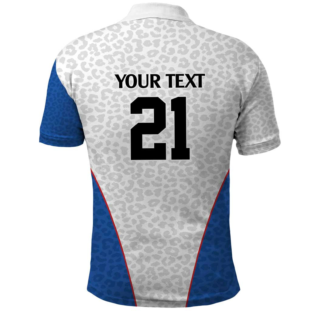 DR Congo Football Custom Polo Shirt White Leopard Skin Pattern LT9