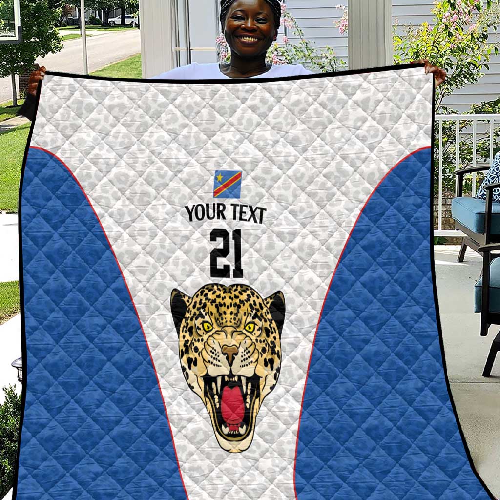 Africa DR Congo Football Custom Quilt White Leopard Skin Pattern LT9