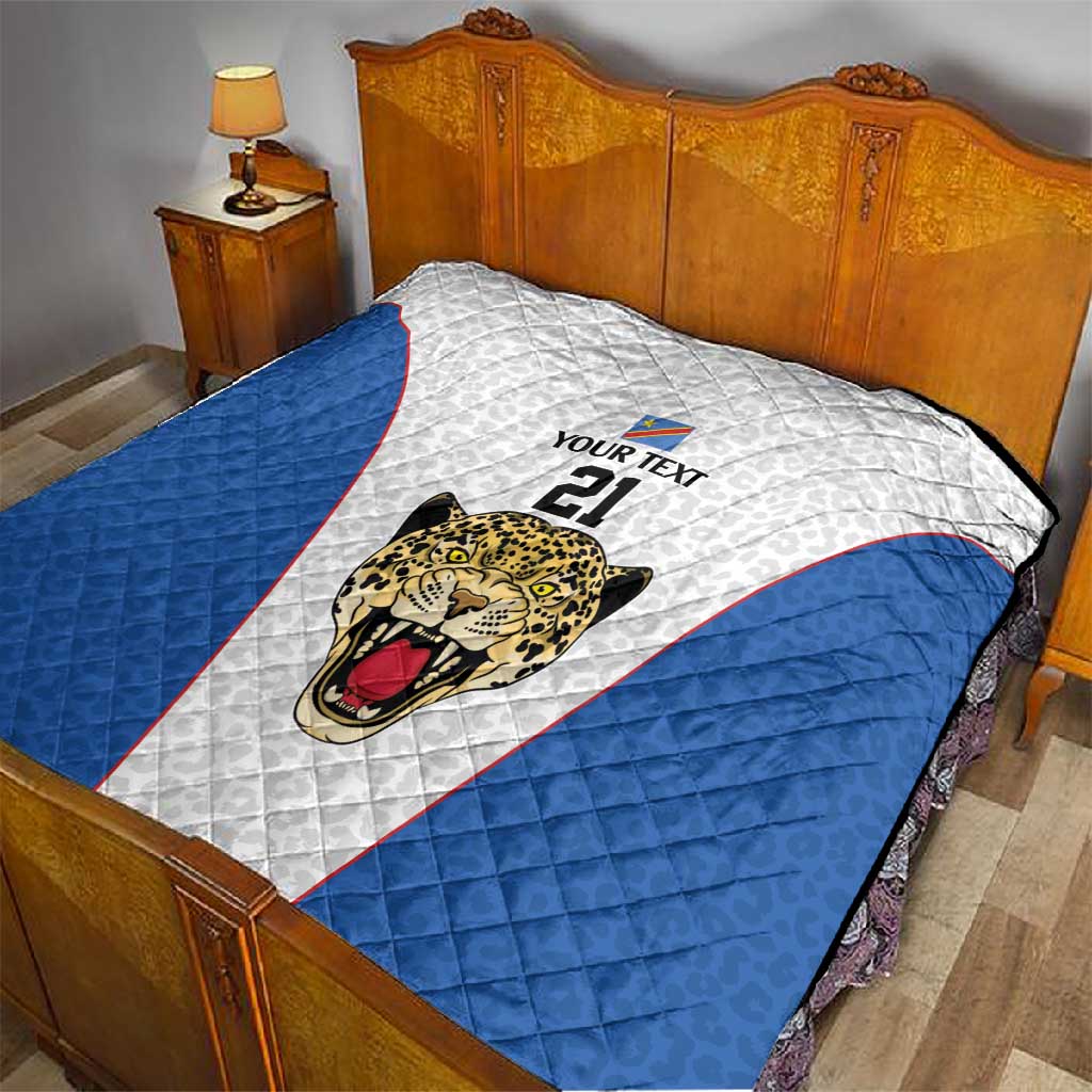 Africa DR Congo Football Custom Quilt White Leopard Skin Pattern LT9