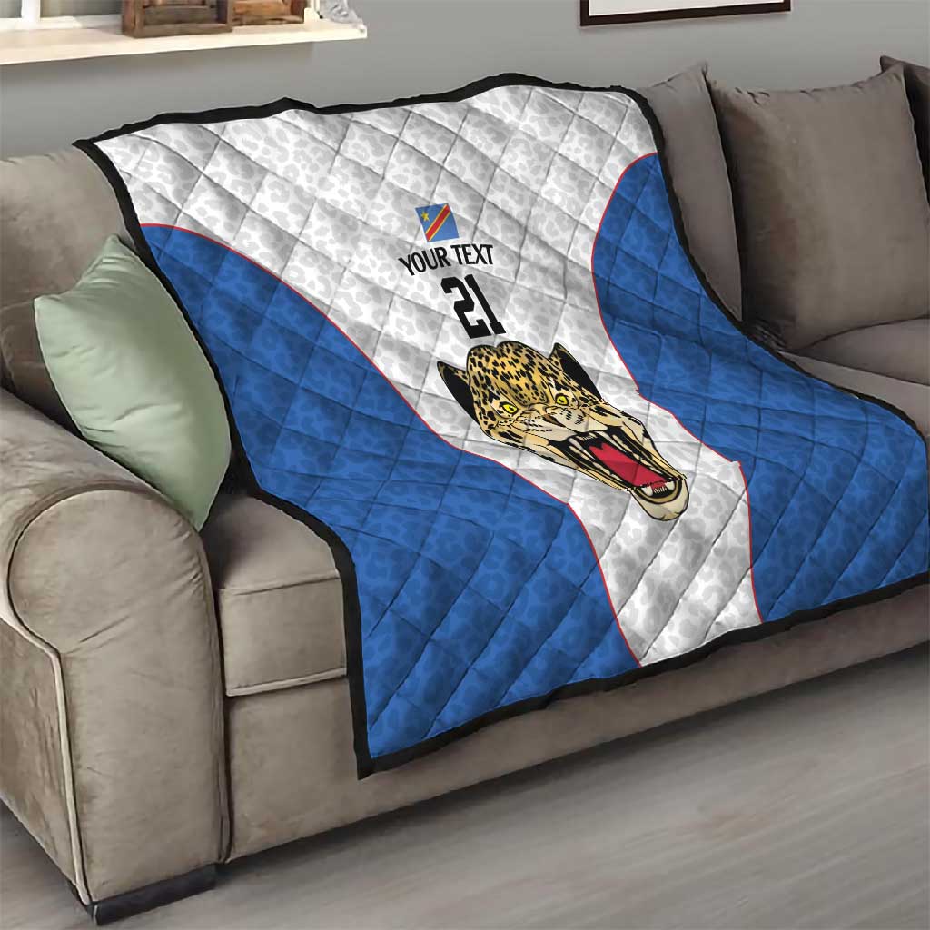 Africa DR Congo Football Custom Quilt White Leopard Skin Pattern LT9