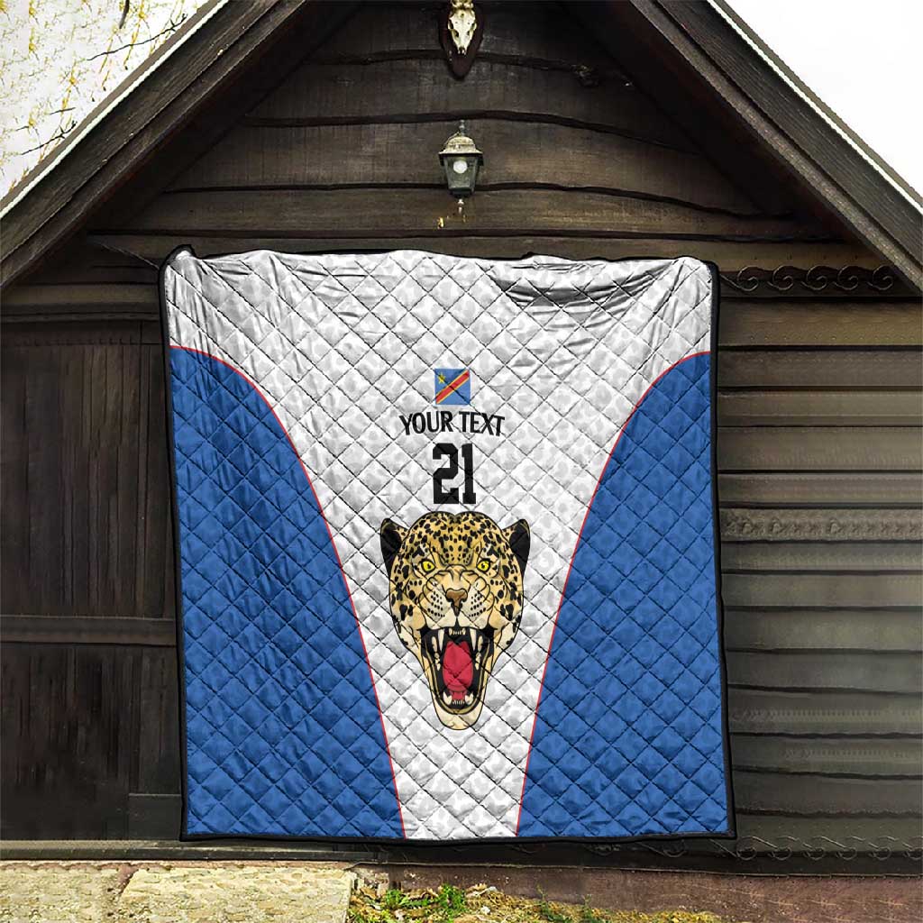 Africa DR Congo Football Custom Quilt White Leopard Skin Pattern LT9