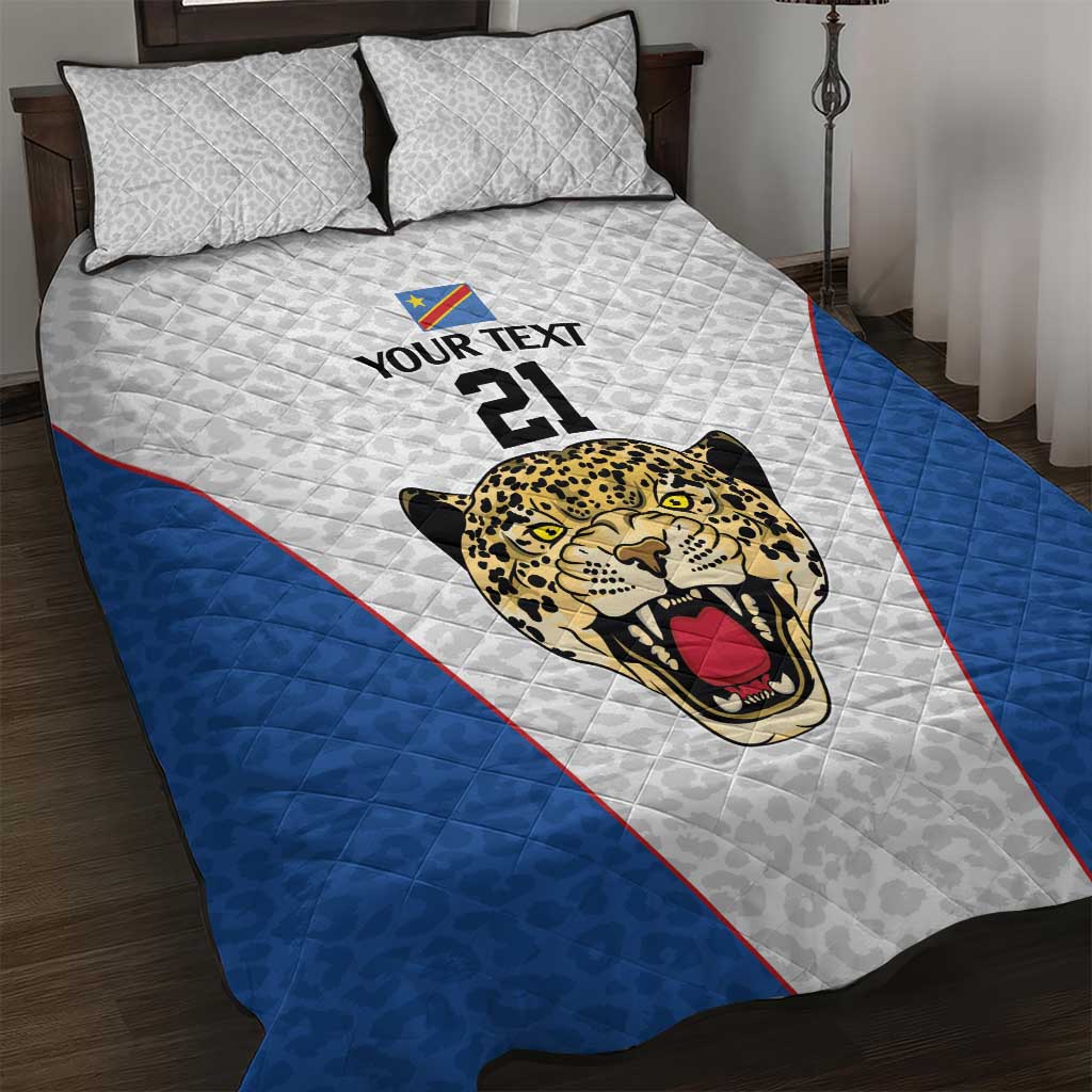Africa DR Congo Football Custom Quilt Bed Set White Leopard Skin Pattern LT9
