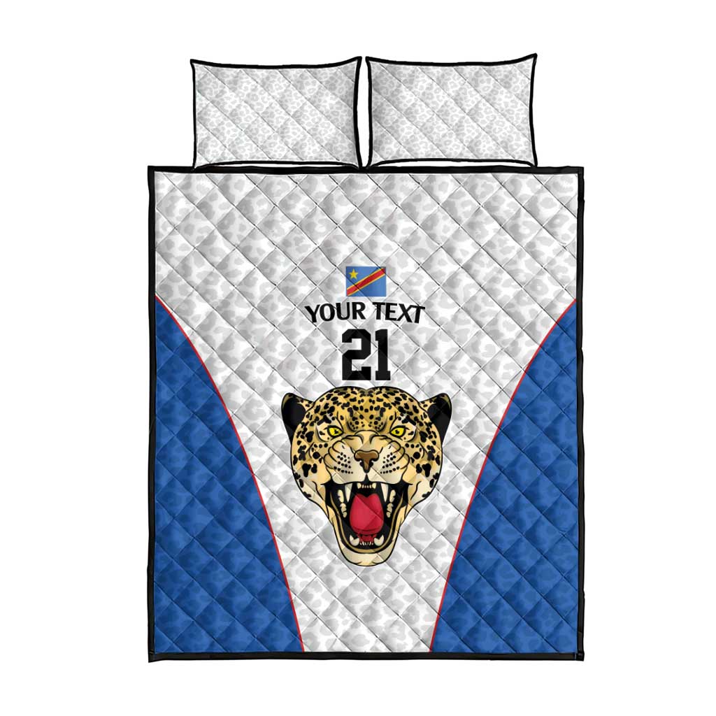 Africa DR Congo Football Custom Quilt Bed Set White Leopard Skin Pattern LT9