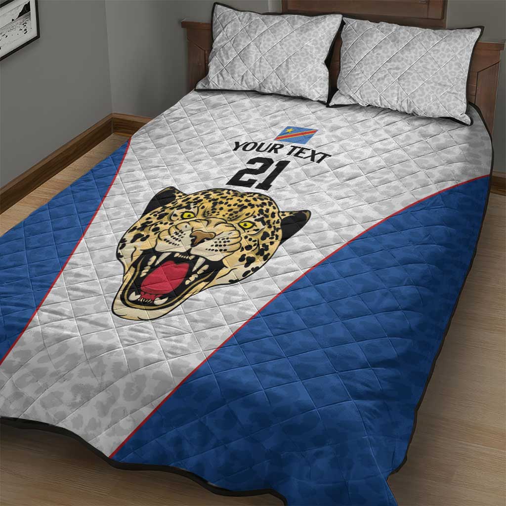 Africa DR Congo Football Custom Quilt Bed Set White Leopard Skin Pattern LT9