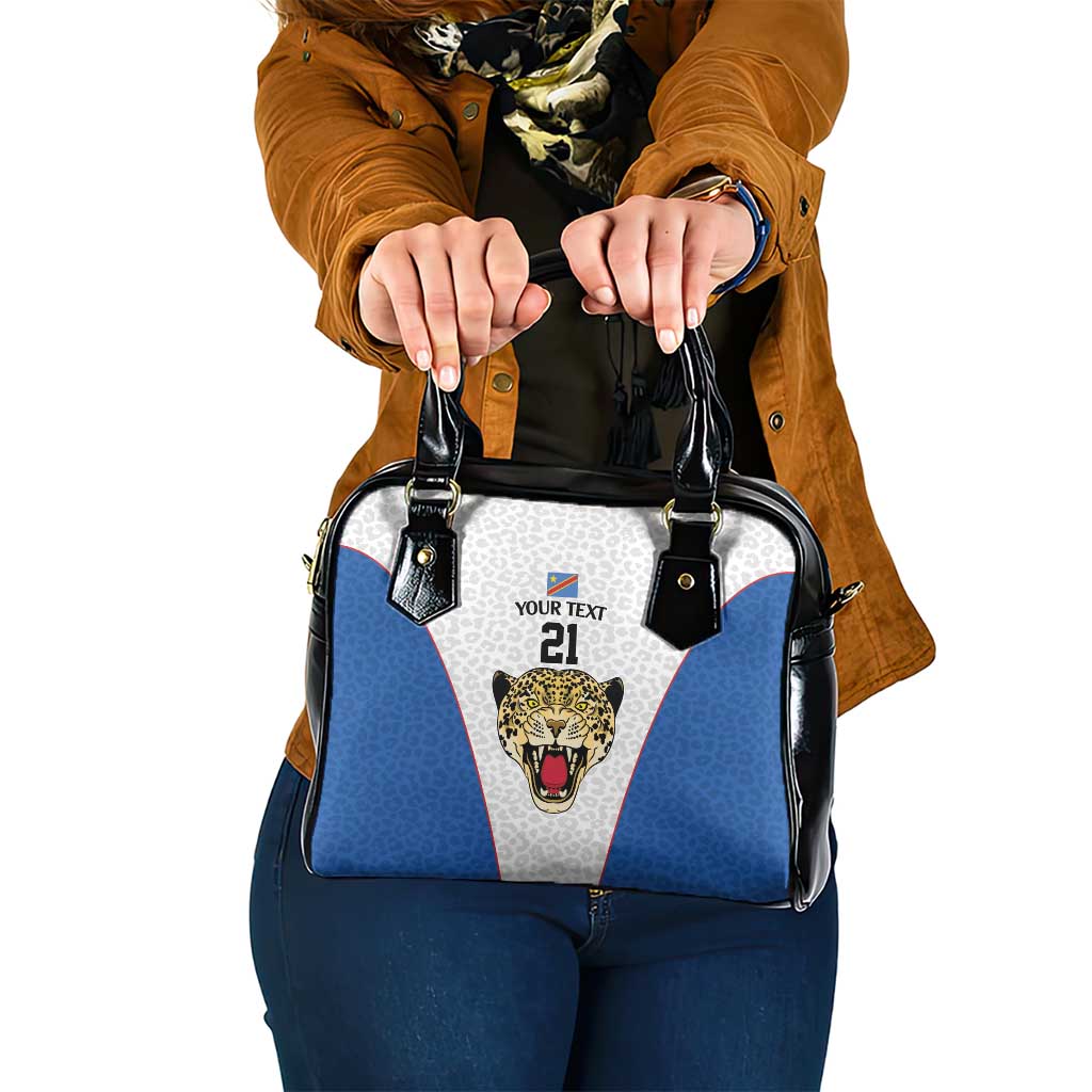 DR Congo Football Custom Shoulder Handbag White Leopard Skin Pattern LT9