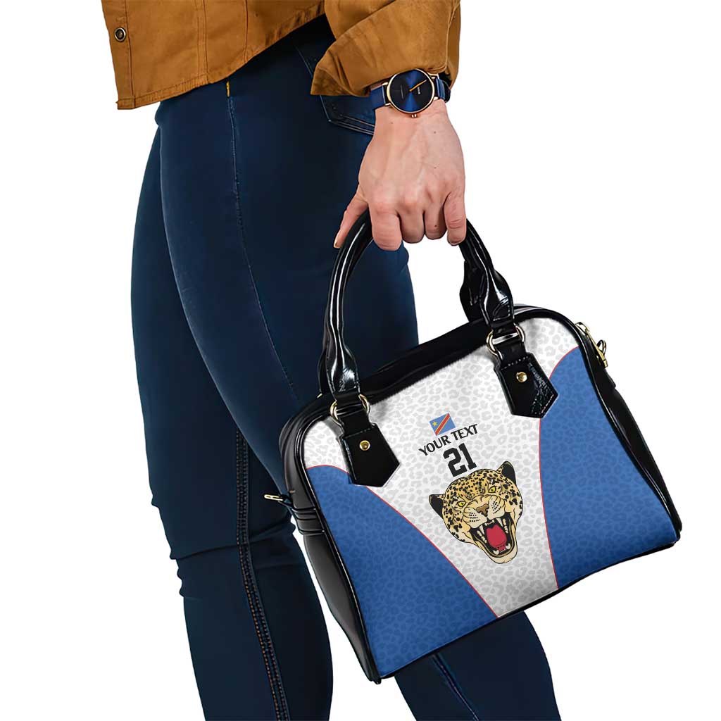 DR Congo Football Custom Shoulder Handbag White Leopard Skin Pattern LT9