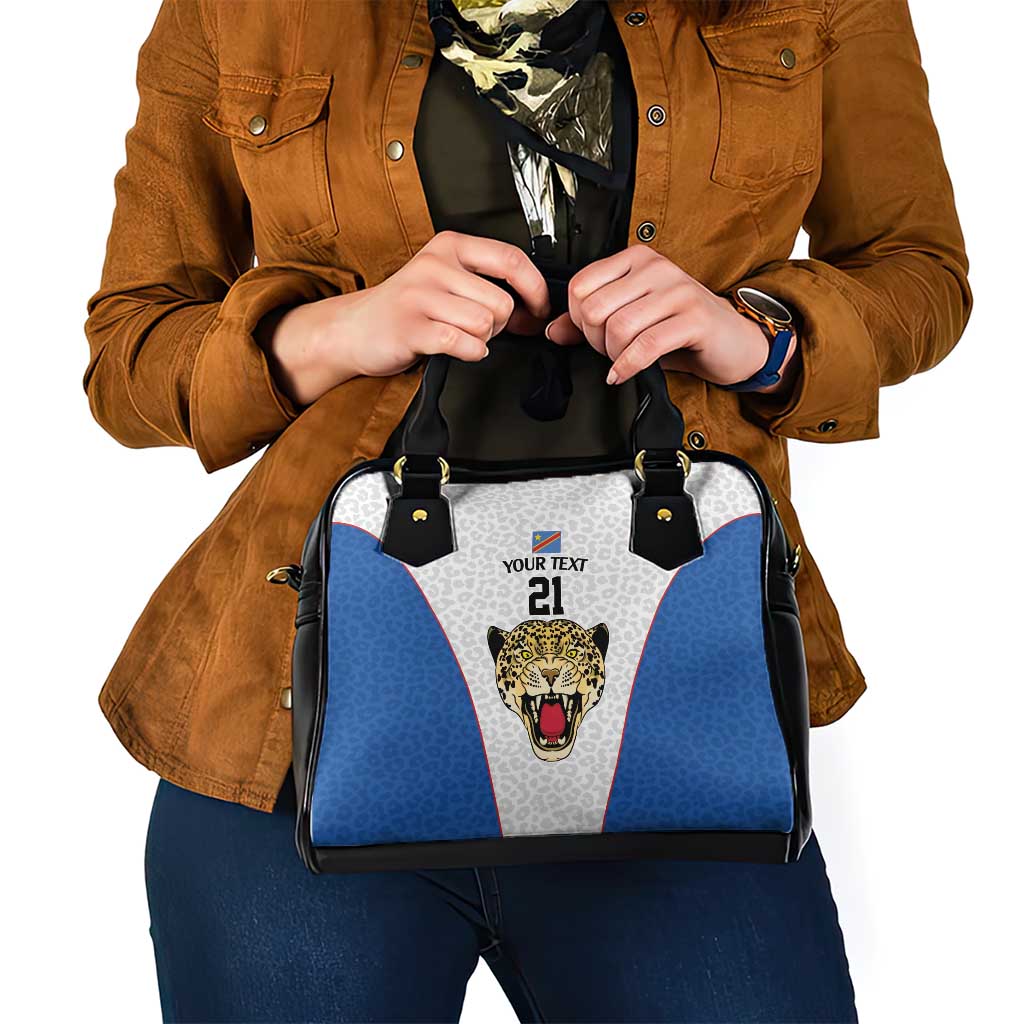 DR Congo Football Custom Shoulder Handbag White Leopard Skin Pattern LT9