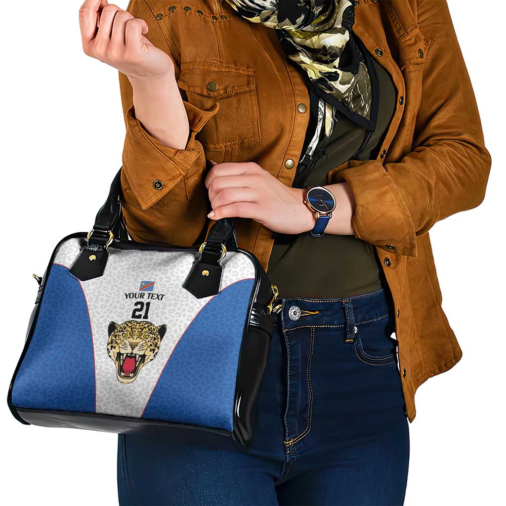 DR Congo Football Custom Shoulder Handbag White Leopard Skin Pattern LT9