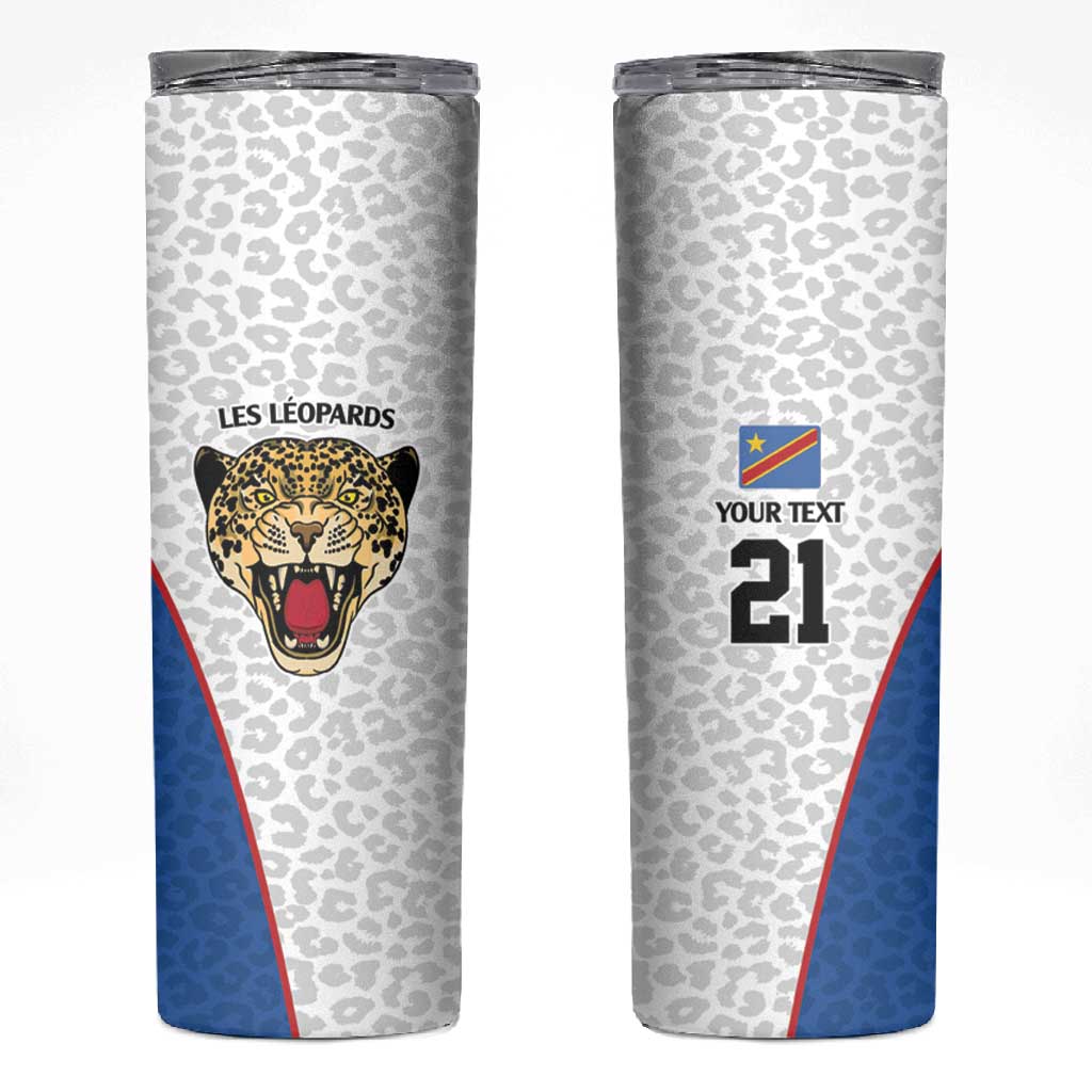 Africa DR Congo Football Custom Skinny Tumbler White Leopard Skin Pattern LT9