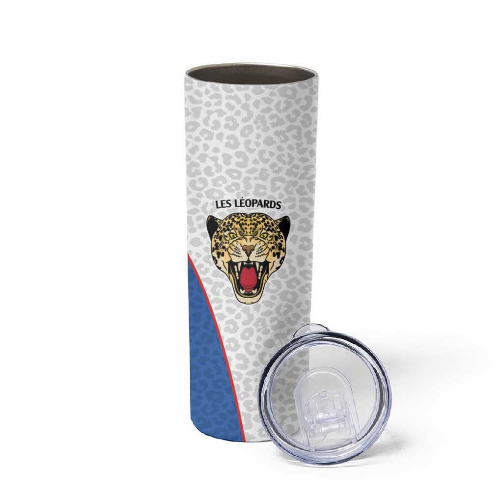 Africa DR Congo Football Custom Skinny Tumbler White Leopard Skin Pattern LT9