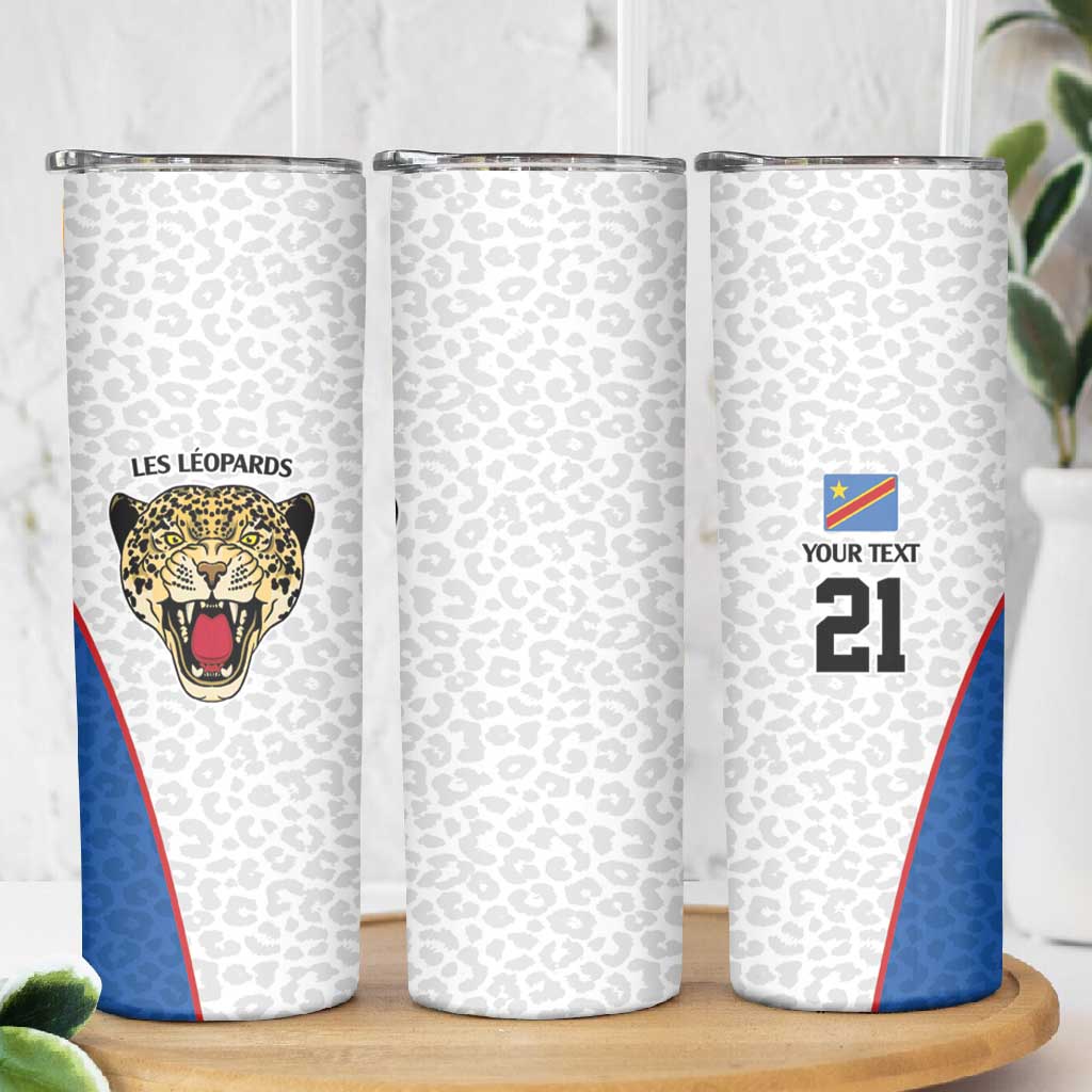 Africa DR Congo Football Custom Skinny Tumbler White Leopard Skin Pattern LT9