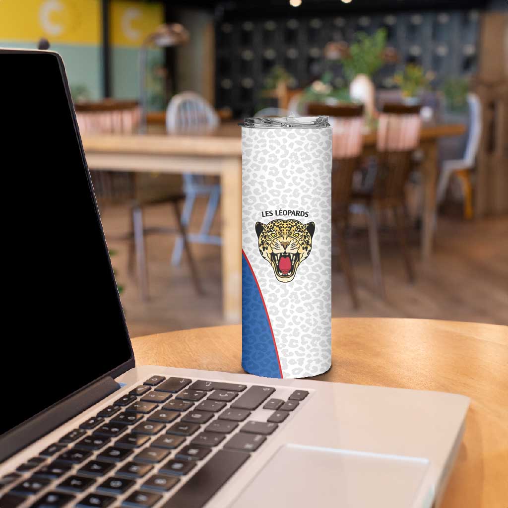 Africa DR Congo Football Custom Skinny Tumbler White Leopard Skin Pattern LT9
