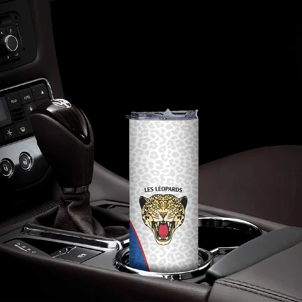 Africa DR Congo Football Custom Skinny Tumbler White Leopard Skin Pattern LT9