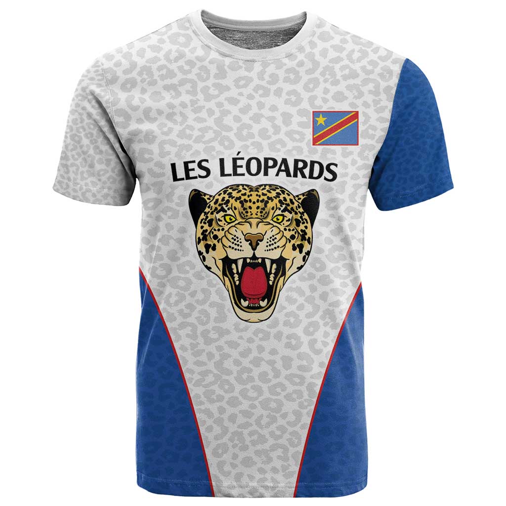 Africa DR Congo Football Custom T shirt White Leopard Skin Pattern LT9