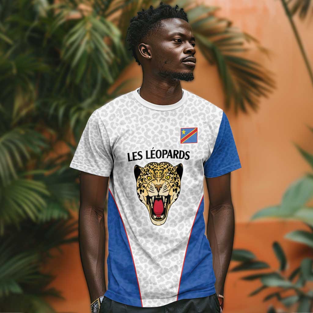 Africa DR Congo Football Custom T shirt White Leopard Skin Pattern LT9