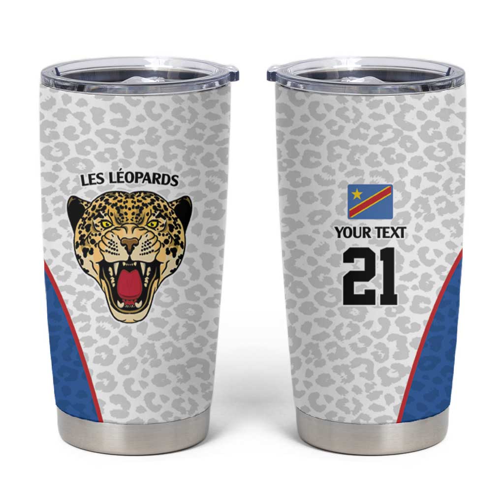Africa DR Congo Football Custom Tumbler Cup White Leopard Skin Pattern LT9