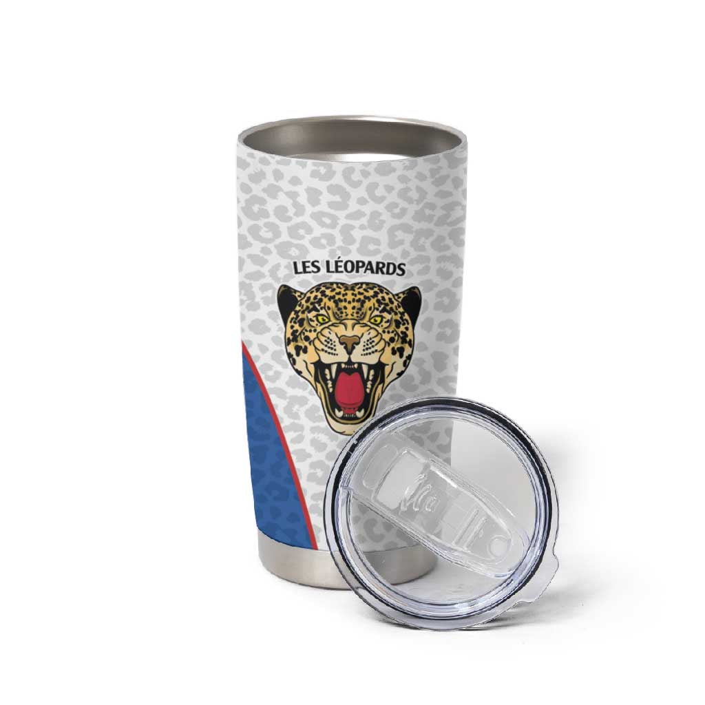 Africa DR Congo Football Custom Tumbler Cup White Leopard Skin Pattern LT9