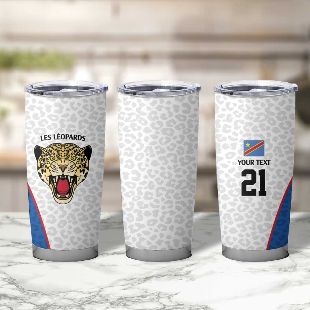 Africa DR Congo Football Custom Tumbler Cup White Leopard Skin Pattern LT9