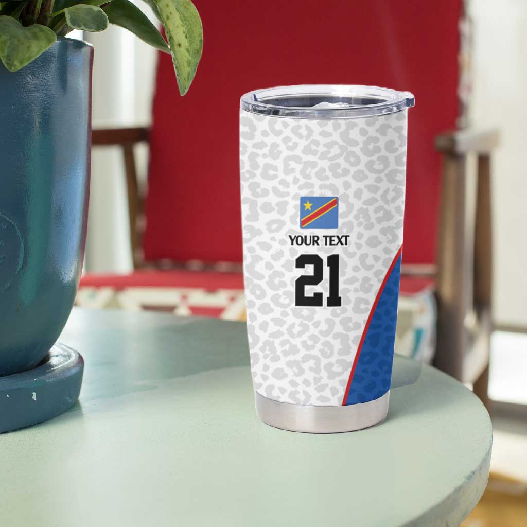Africa DR Congo Football Custom Tumbler Cup White Leopard Skin Pattern LT9