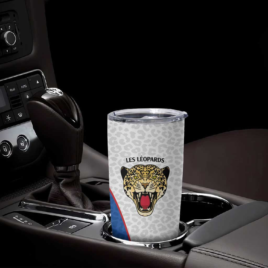 Africa DR Congo Football Custom Tumbler Cup White Leopard Skin Pattern LT9