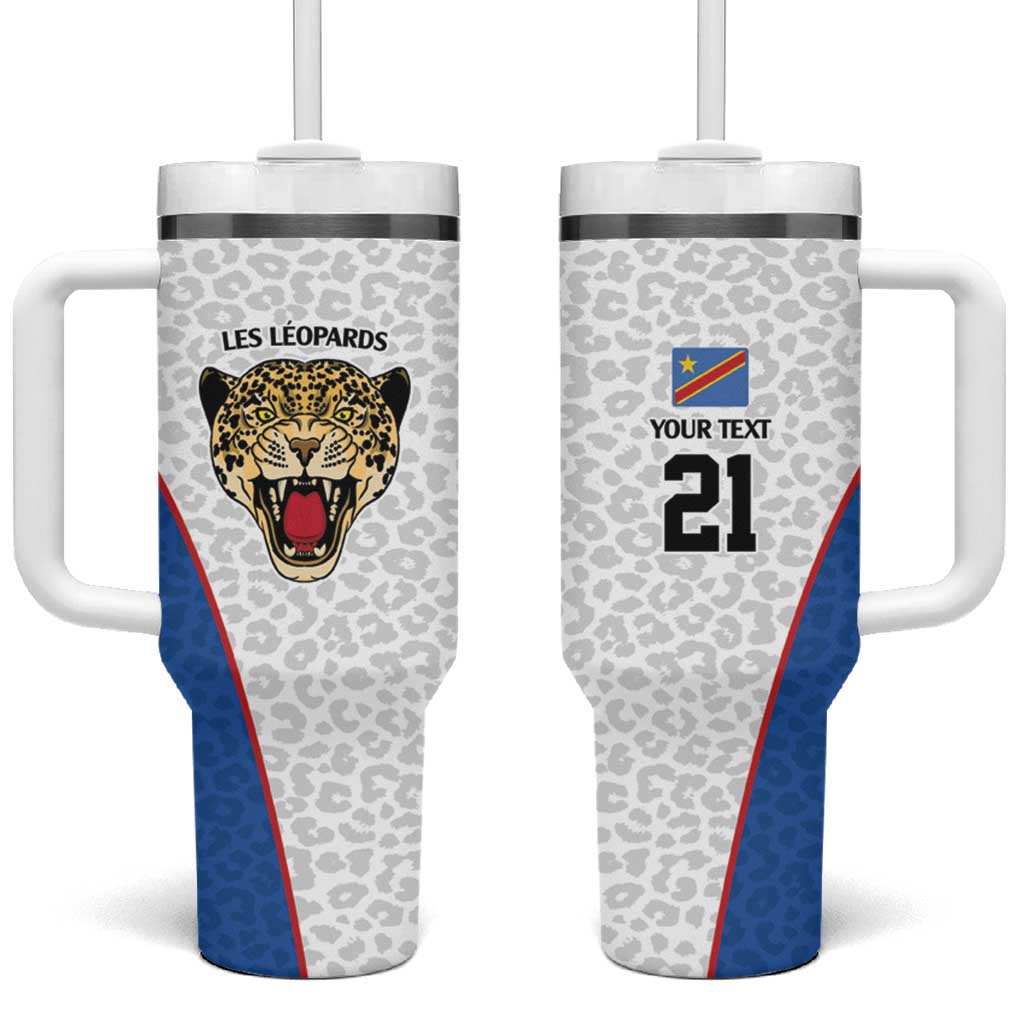 Africa DR Congo Football Custom Tumbler With Handle White Leopard Skin Pattern LT9