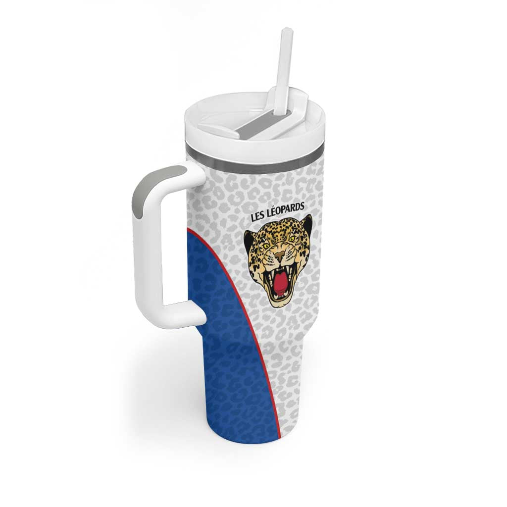 Africa DR Congo Football Custom Tumbler With Handle White Leopard Skin Pattern LT9