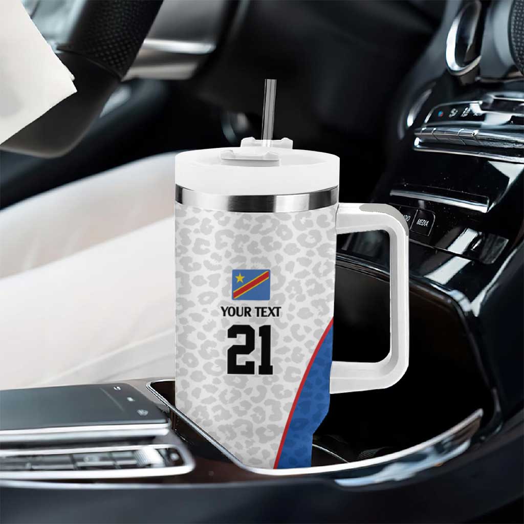 Africa DR Congo Football Custom Tumbler With Handle White Leopard Skin Pattern LT9