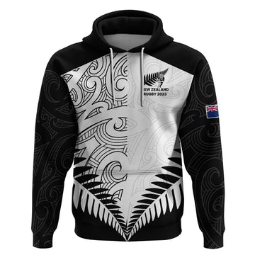 New Zealand Rugby Hoodie Proud Aoteroa Stylised Maori Koru LT9