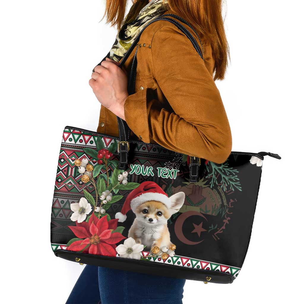 Algeria Christmas Personalized Leather Tote Bag Fennec Fox Santa and Traditional Pattern LT9